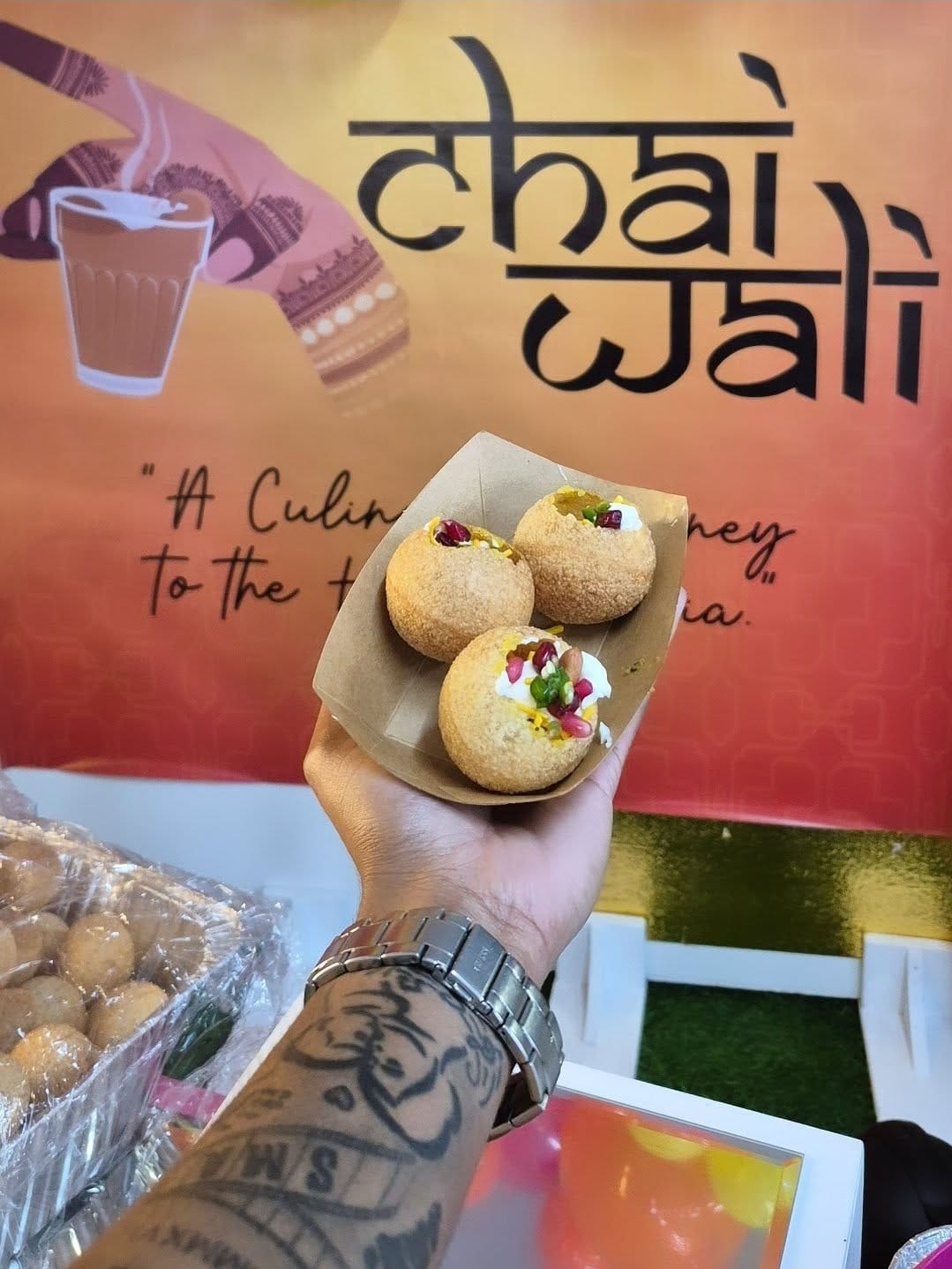 Pani puri served at the Chai Wali stand